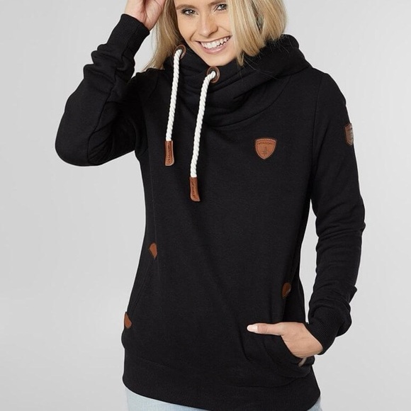 Wanakome Tops - Wanakome Black Hoodie with Patterned Interior